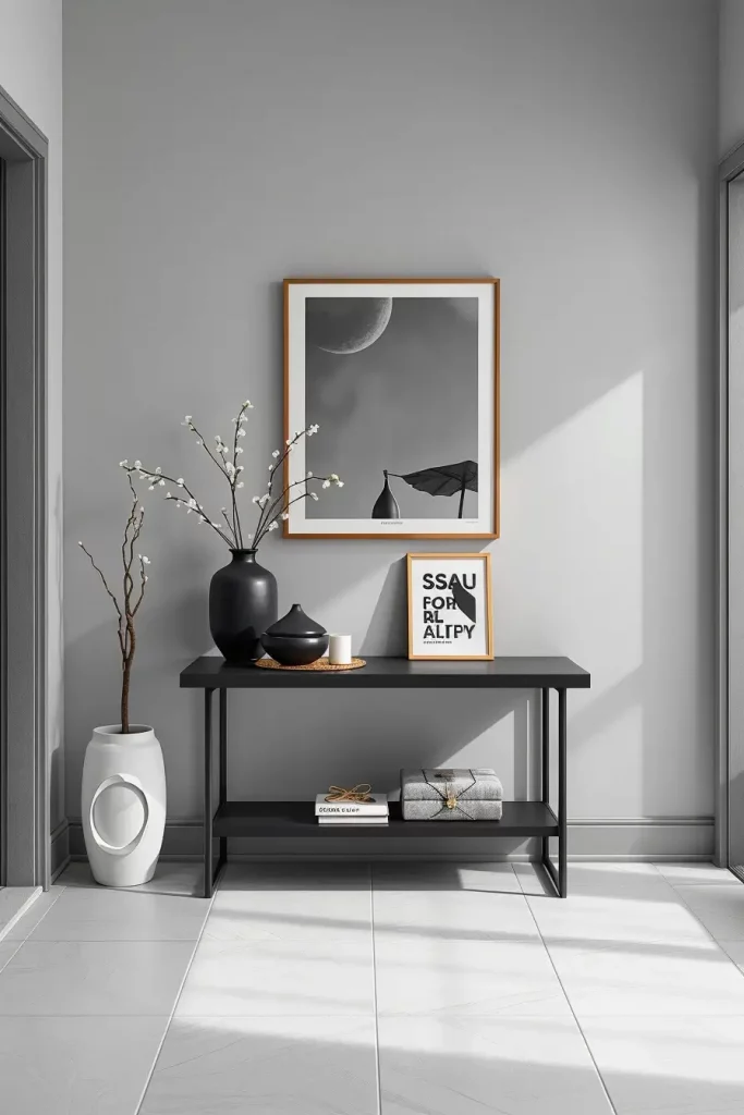 Neutral toned entry table styling