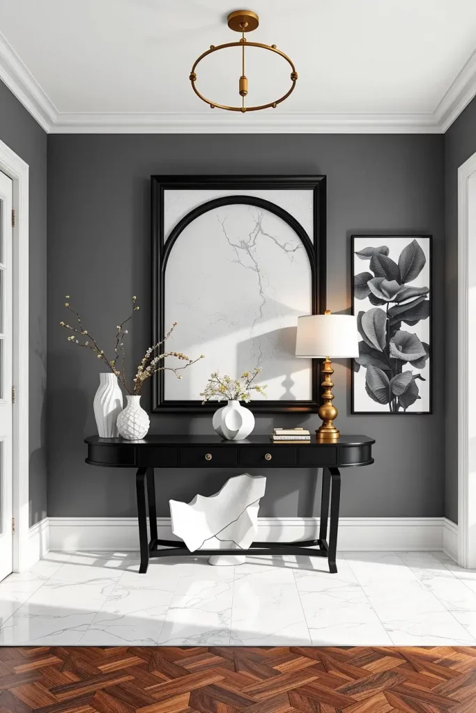 Black and white entryway decor