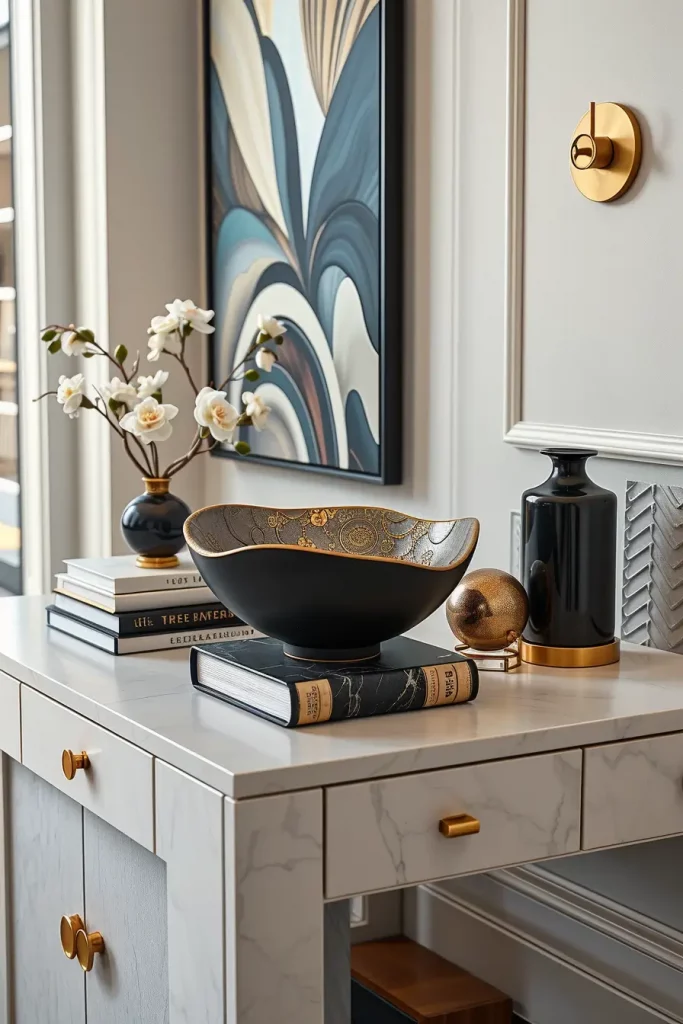 Sculptural bowl on entry table