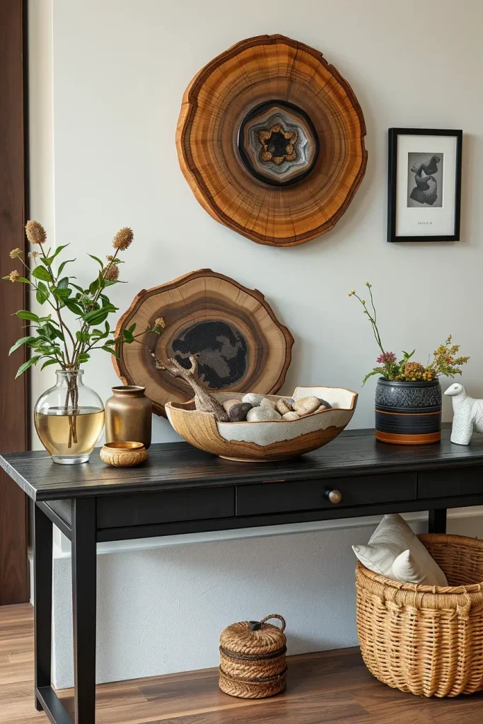 Organic decor elements on entry table