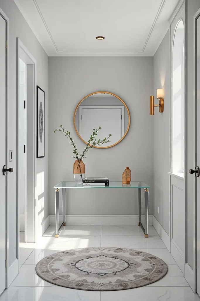 Entryway with acrylic table and decor
