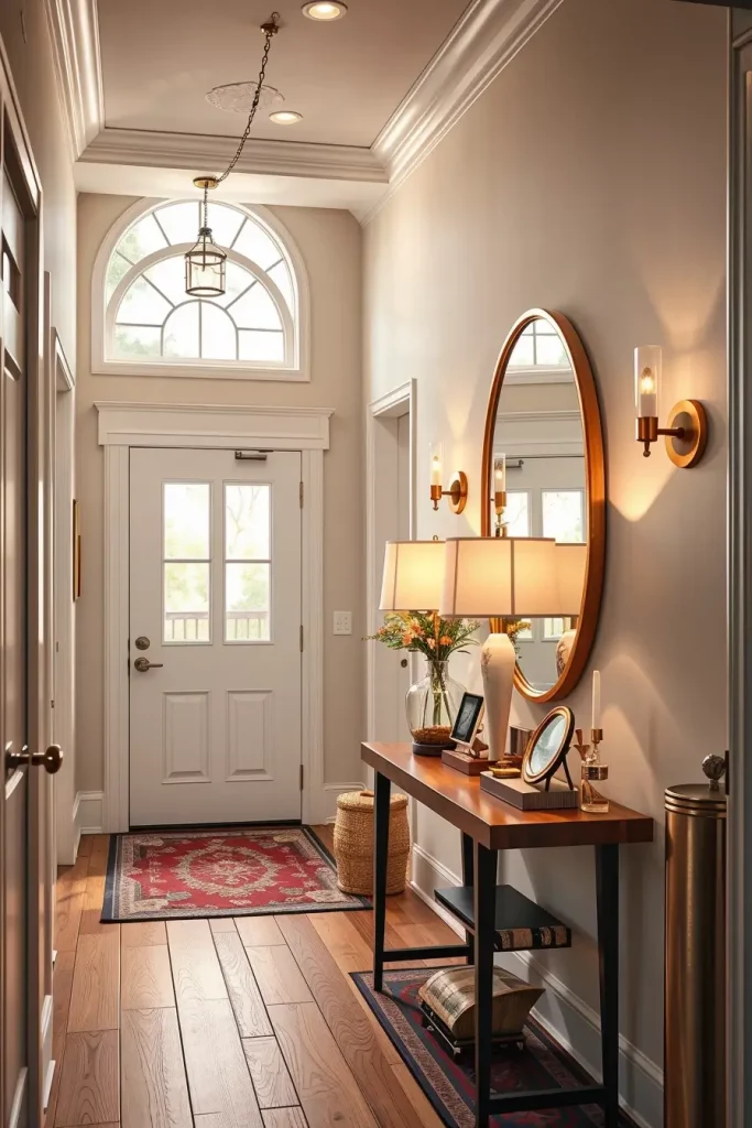 Entryway lighting with sconces and lamp
