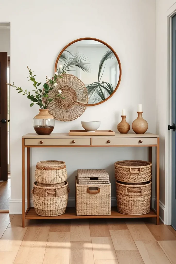 Designer baskets under entry table