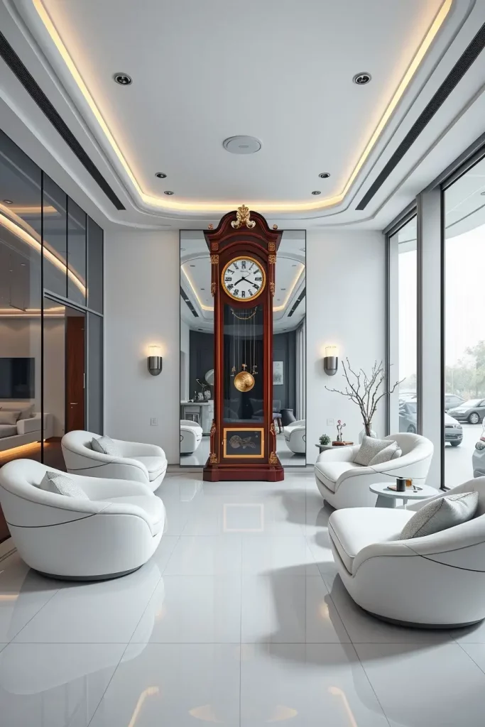 Grandfather clock in modern living room