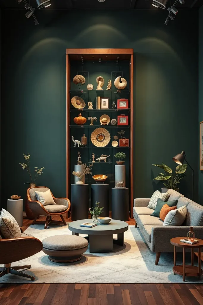 Curio cabinet filled with vintage collectibles