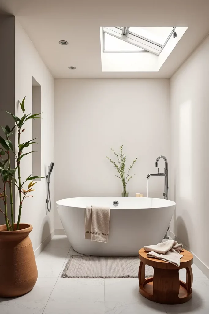 Minimalist bathroom with freestanding tub