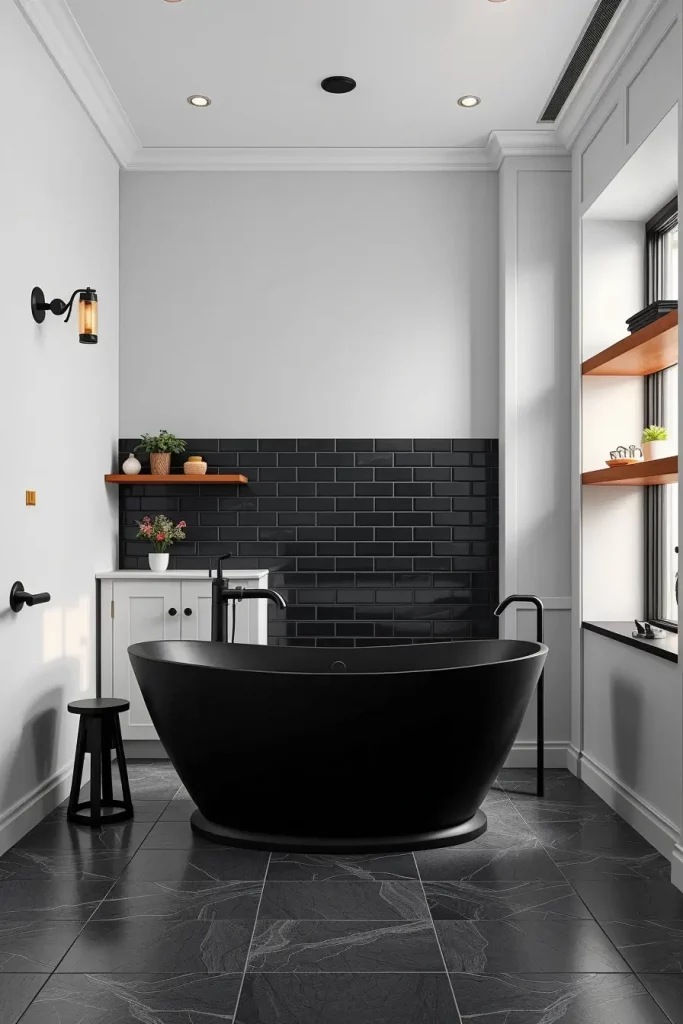 Modern bathroom with matte black tub