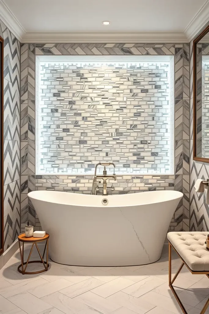 Freestanding tub with tile surround