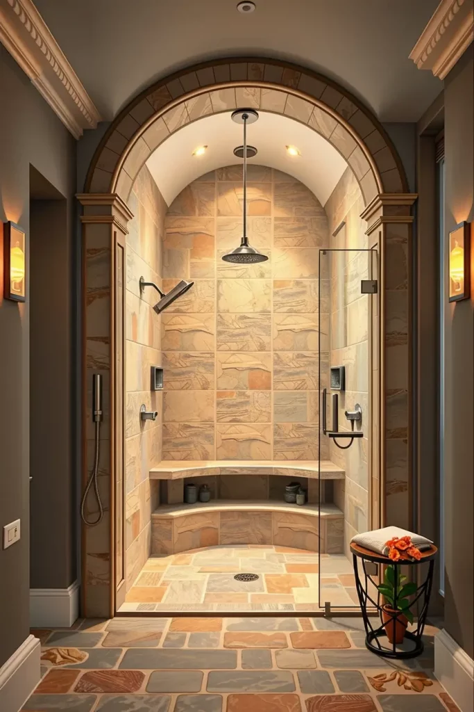 Arched shower entrance