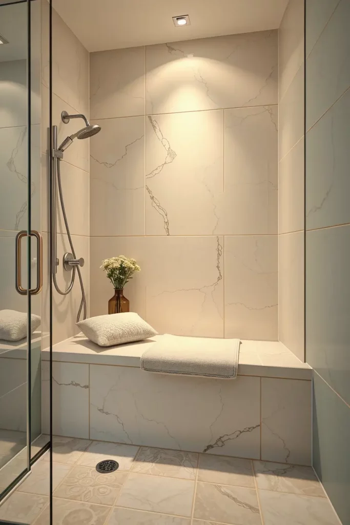 Curved built-in bathroom seating