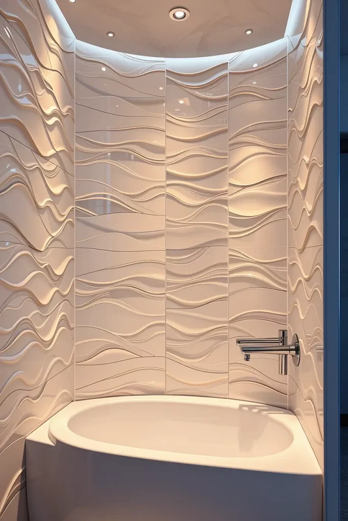 Wave pattern bathroom tiles