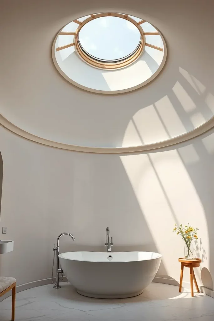 Curved skylight in bathroom