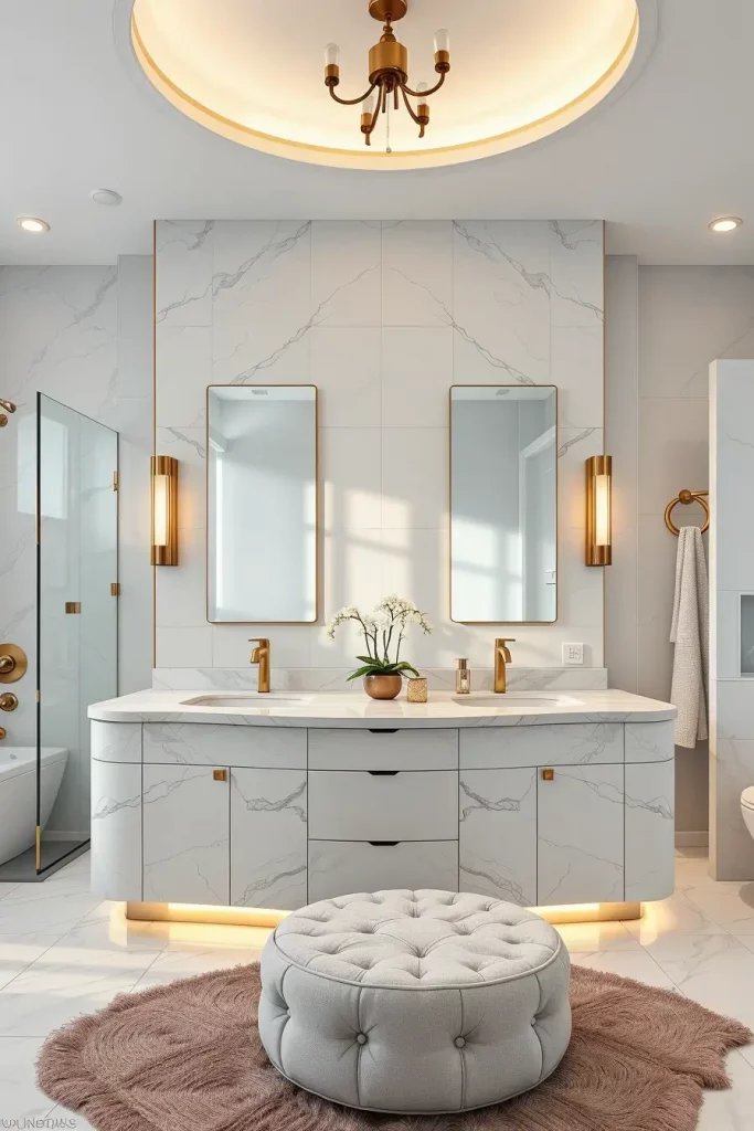 Marble curved island with seating