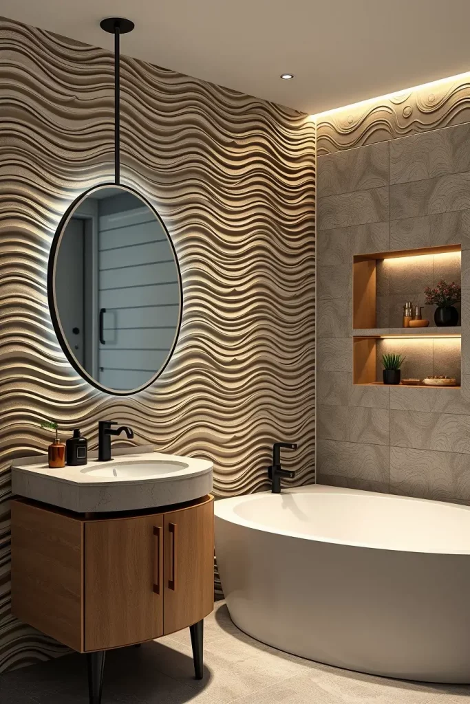 Textured wave wall with lighting