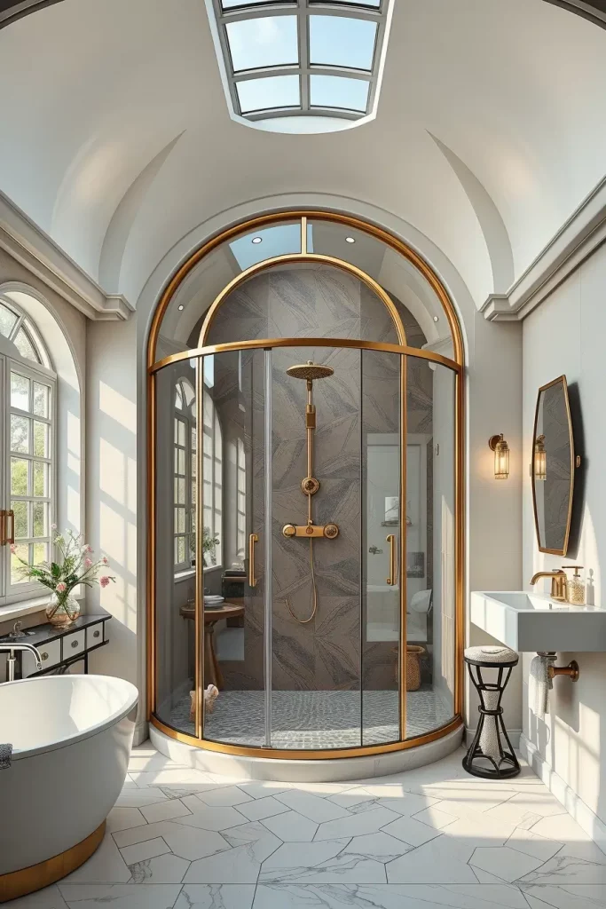 Arched glass shower enclosure