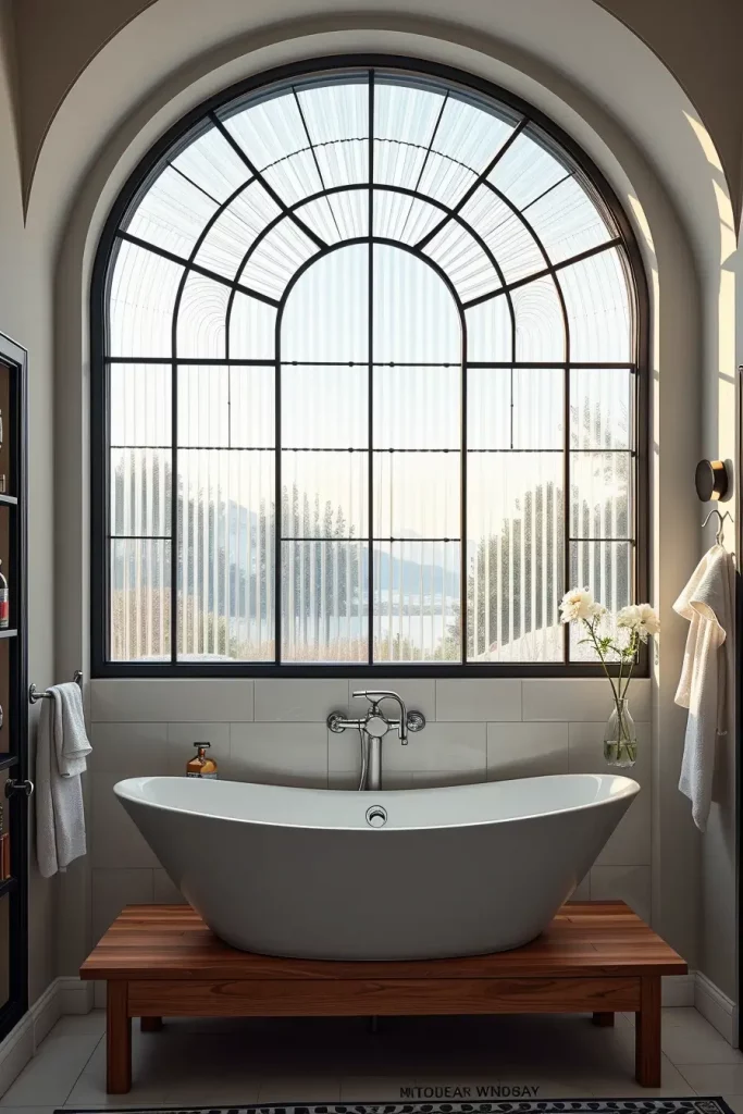 Bathroom with elliptical window