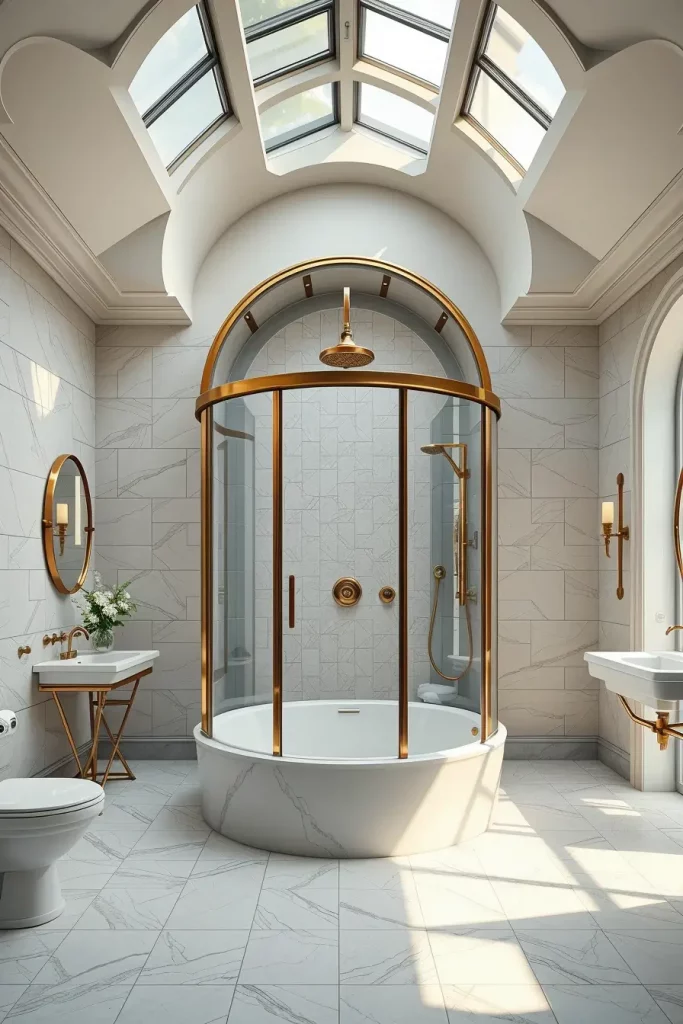 Porcelain tiled arched shower