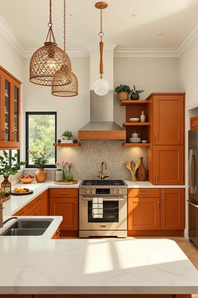 Terracotta cabinets with open shelving