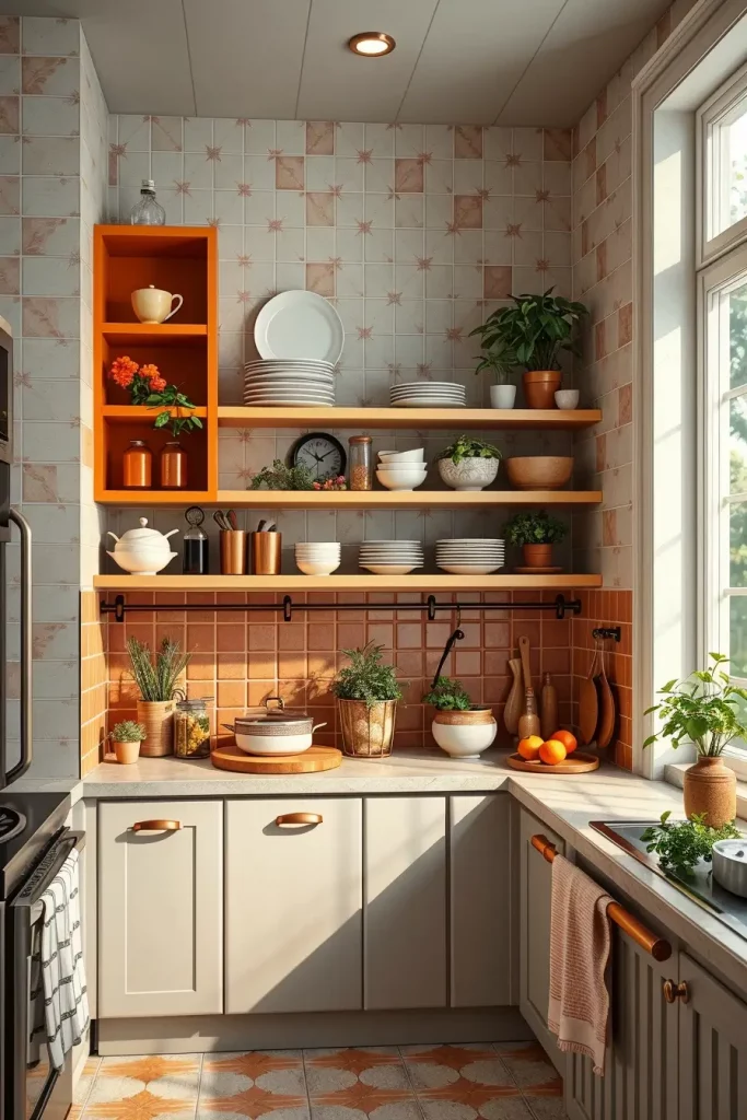 Paprika colored open shelves