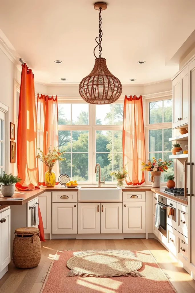 Sunset drapes in coastal kitchen