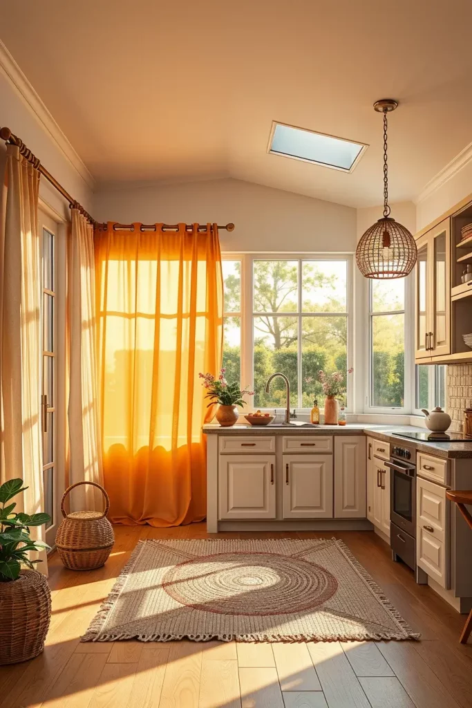 Sheer sunset-colored drapes