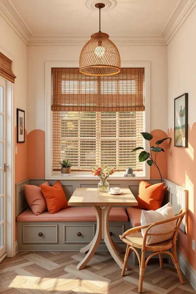 Breakfast nook with rattan lighting