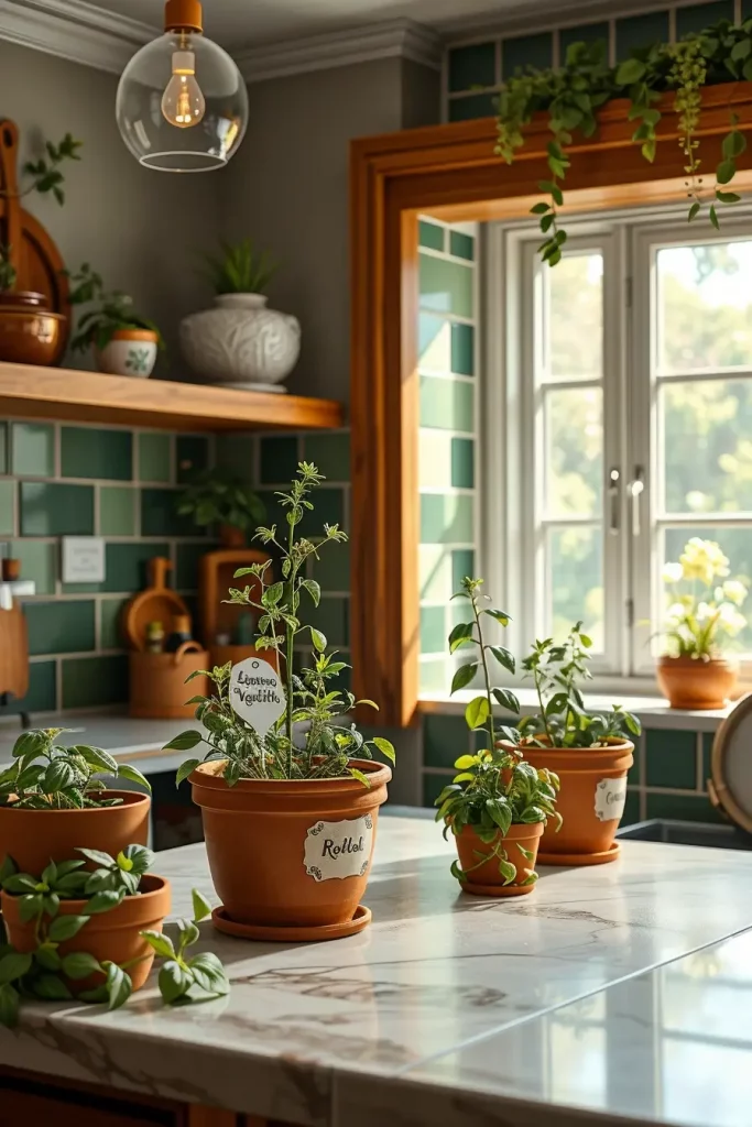 Citrus leaf herb garden in kitchen