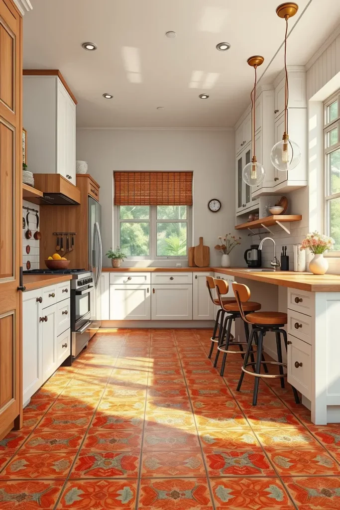 Blood orange patterned kitchen floor