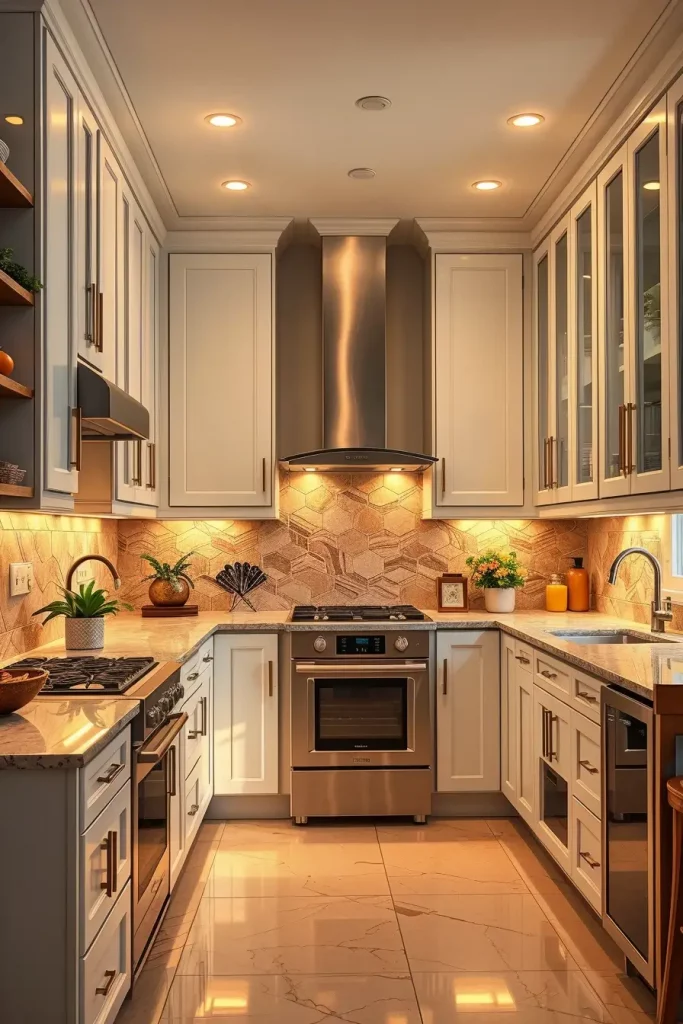 Kitchen with amber lighting
