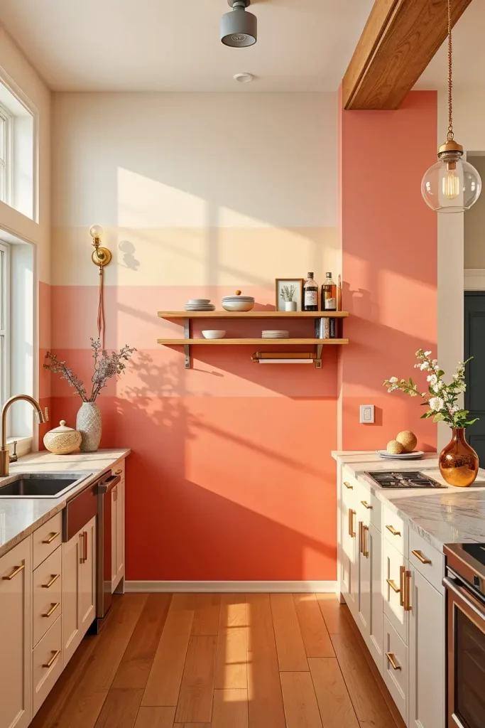 Ombre wall with brass sconces