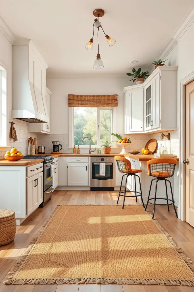Papaya-colored kitchen rug