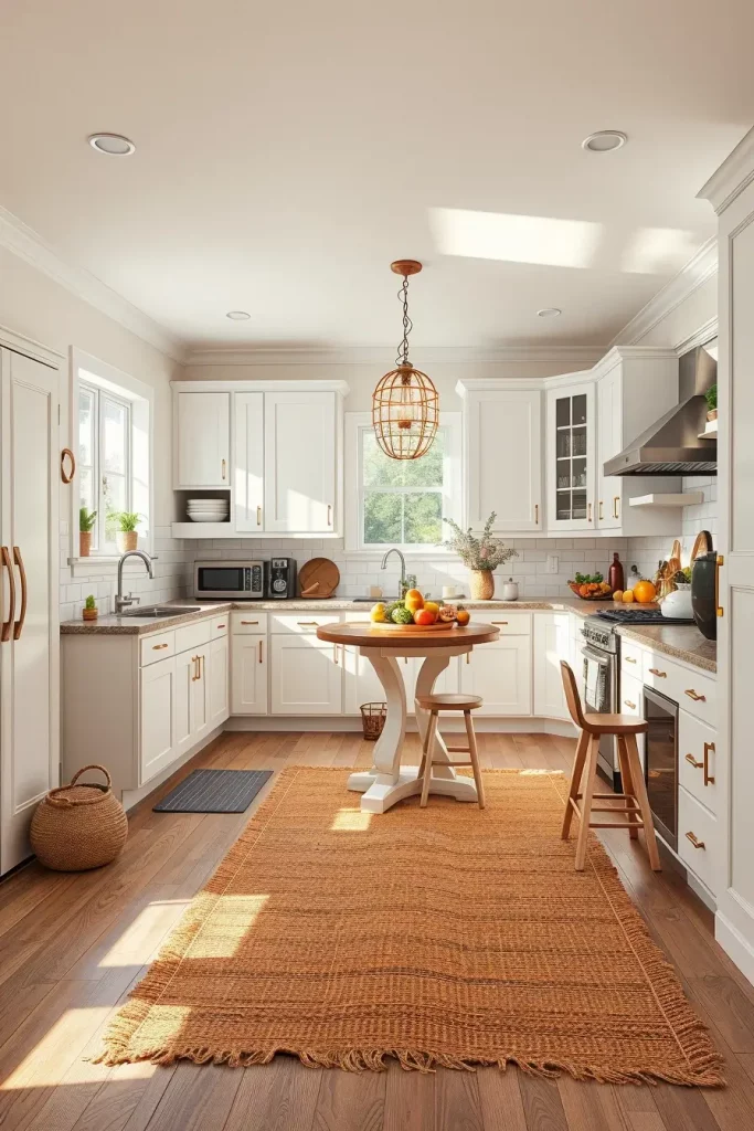 Kitchen with papaya rug