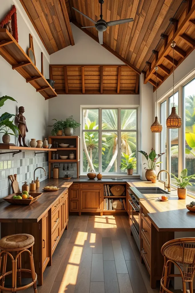Tropical wood kitchen elements