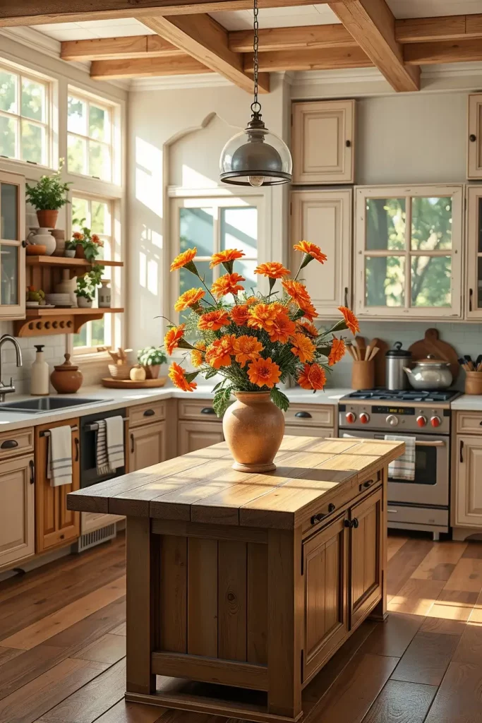 Marigold arrangement with herbs