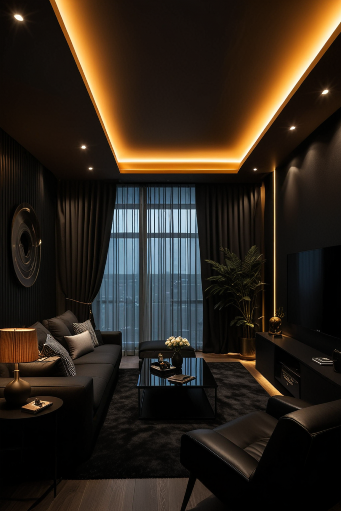 Modern lighting in black living room