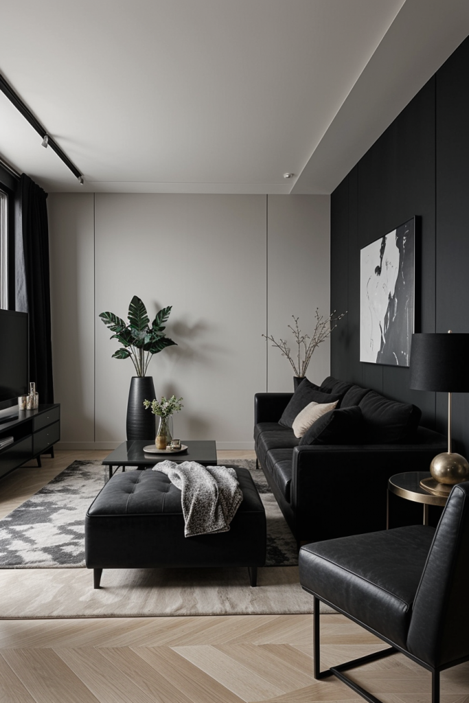 Textured black living room