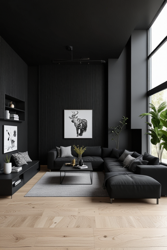Multifunctional black living room design
