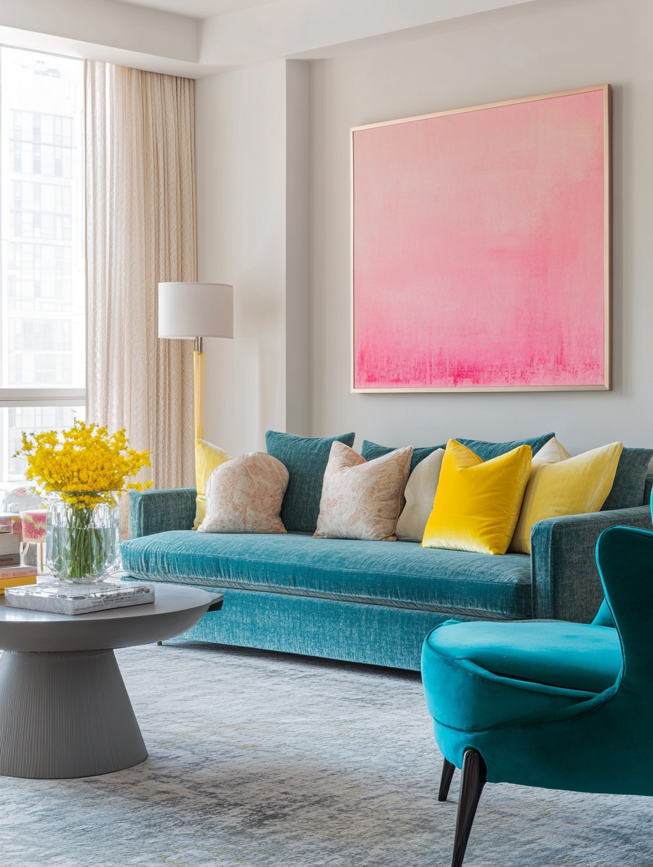 Blue and green living room with complementary accents