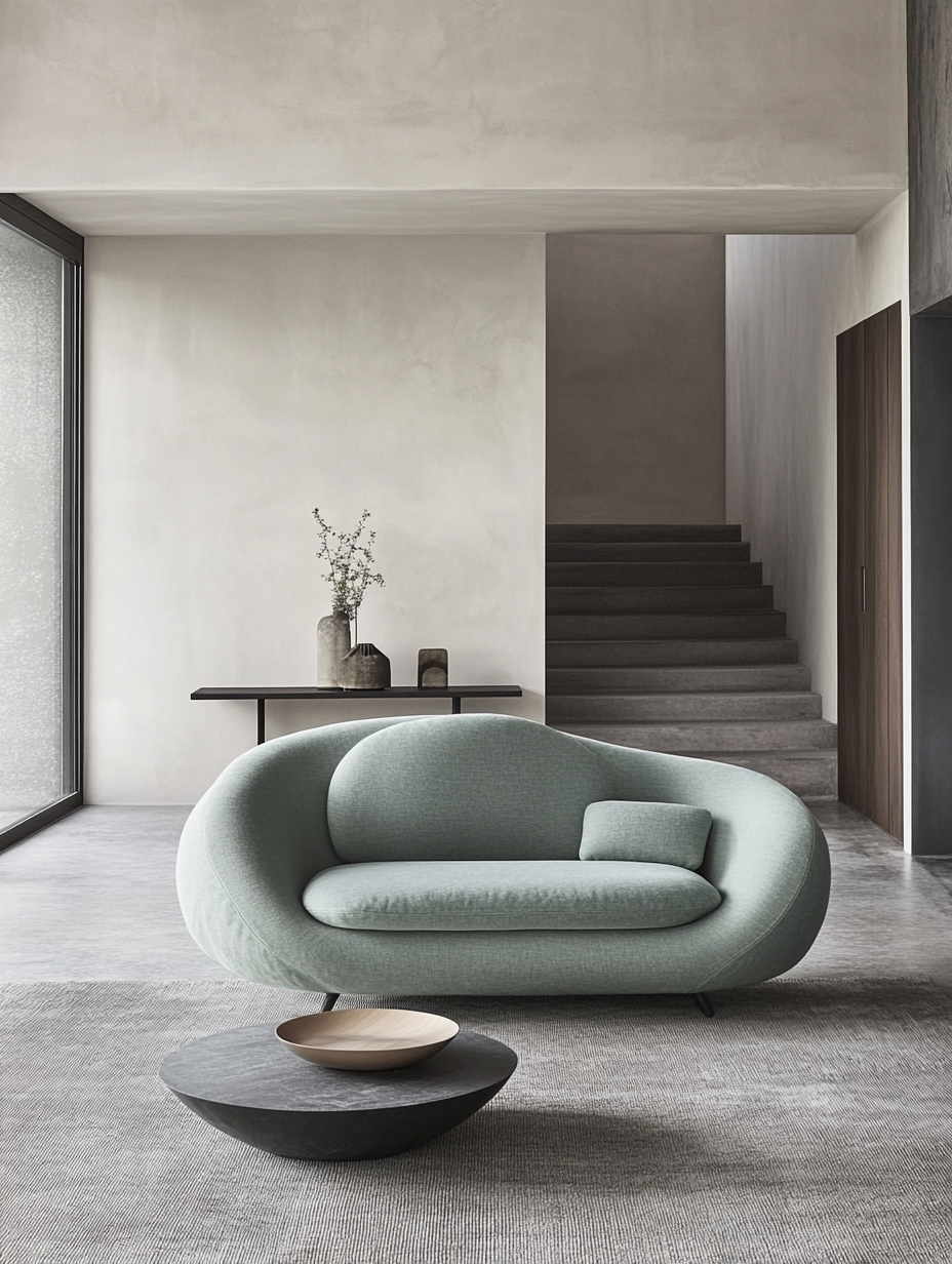 Minimalist living room with blue and green tones