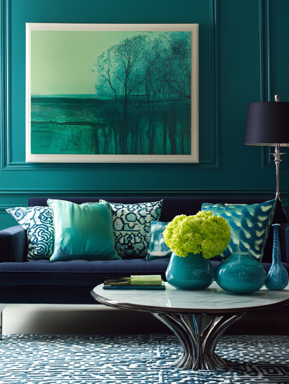 Living room with blue and green color blocking