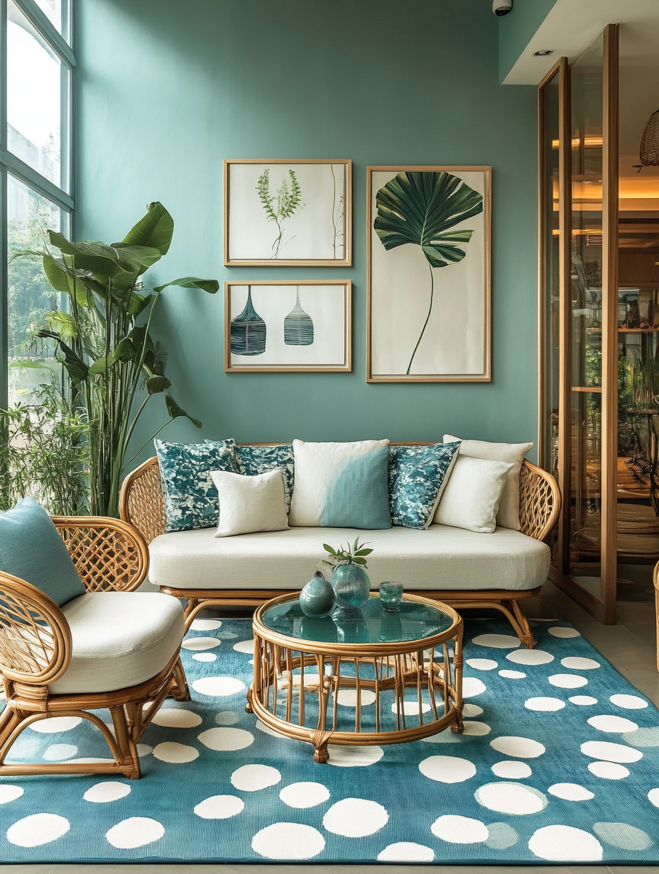 Sustainable blue and green living room decor
