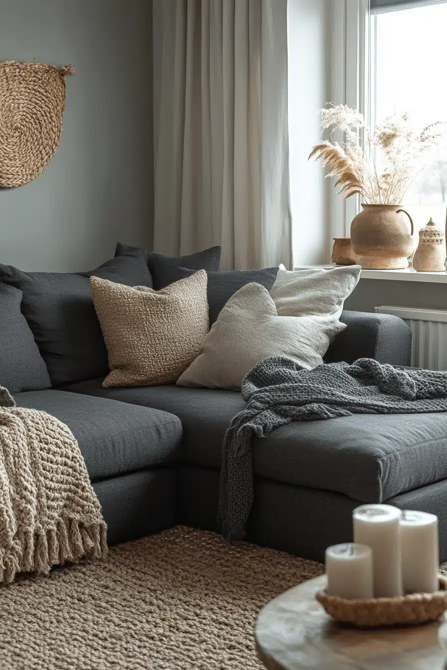 dark gray couch living room