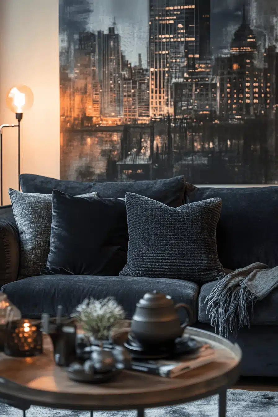 dark gray couch living room