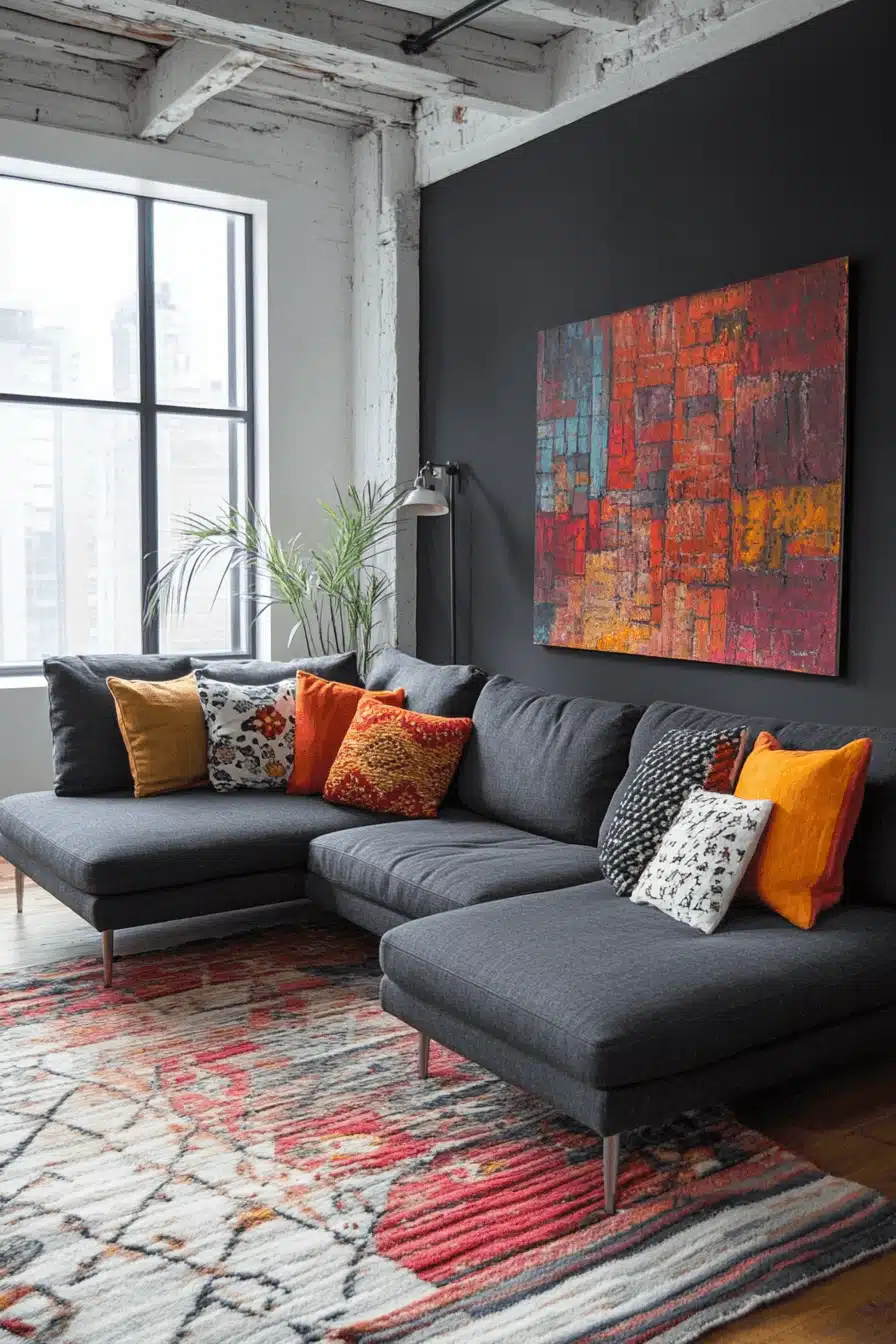 dark gray couch living room