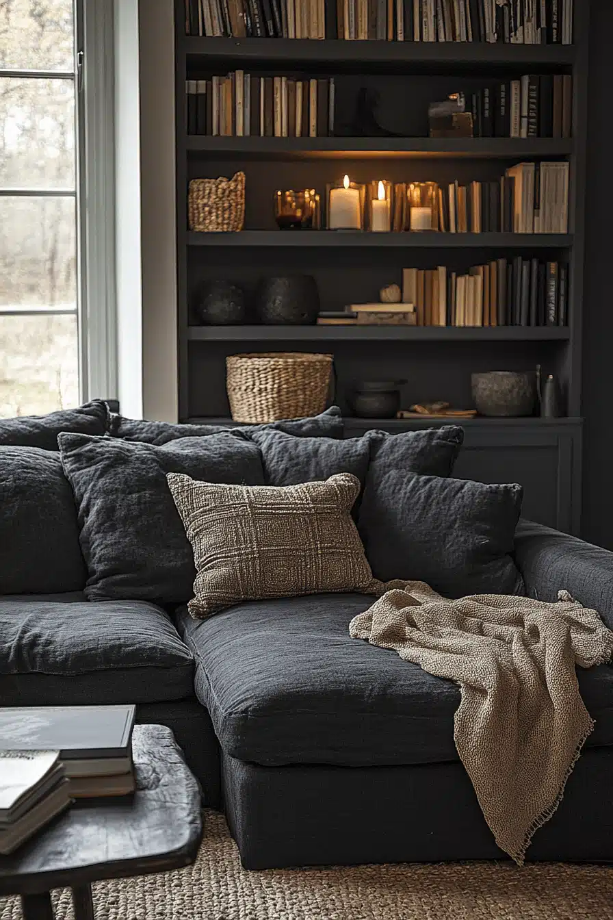 dark gray couch living room