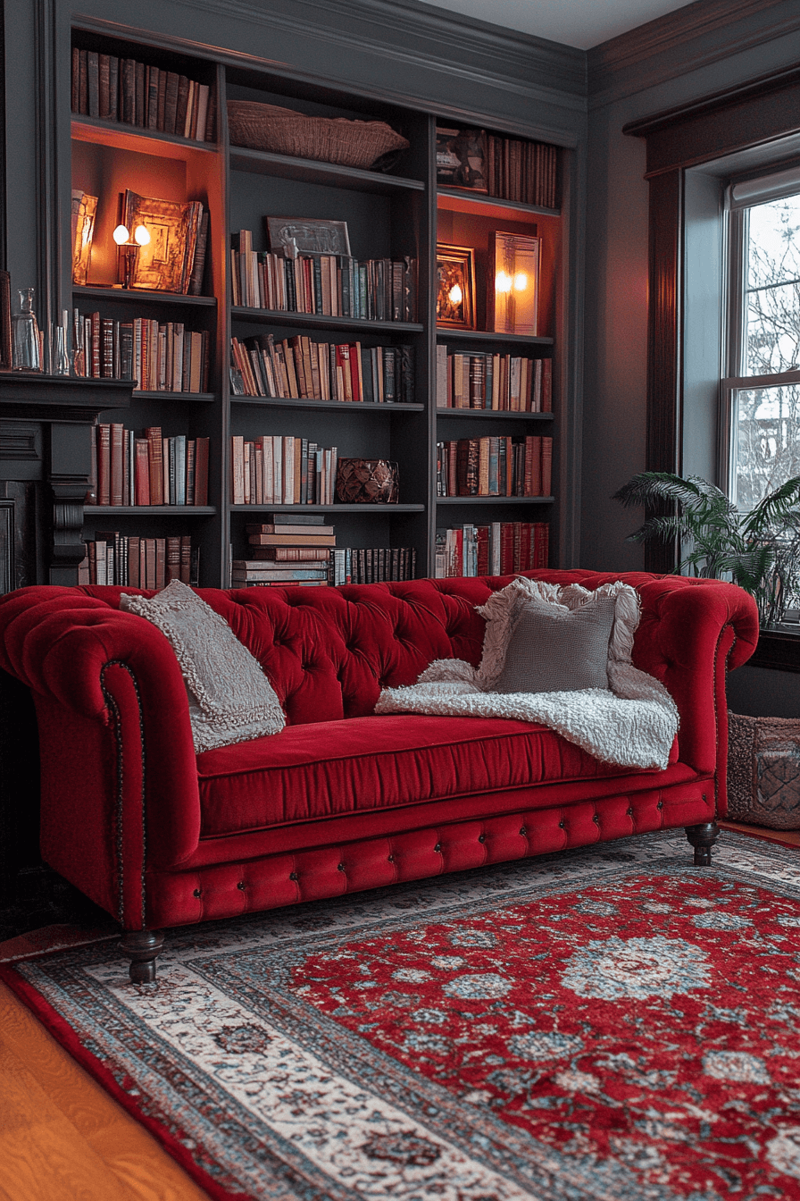 red sofa living room