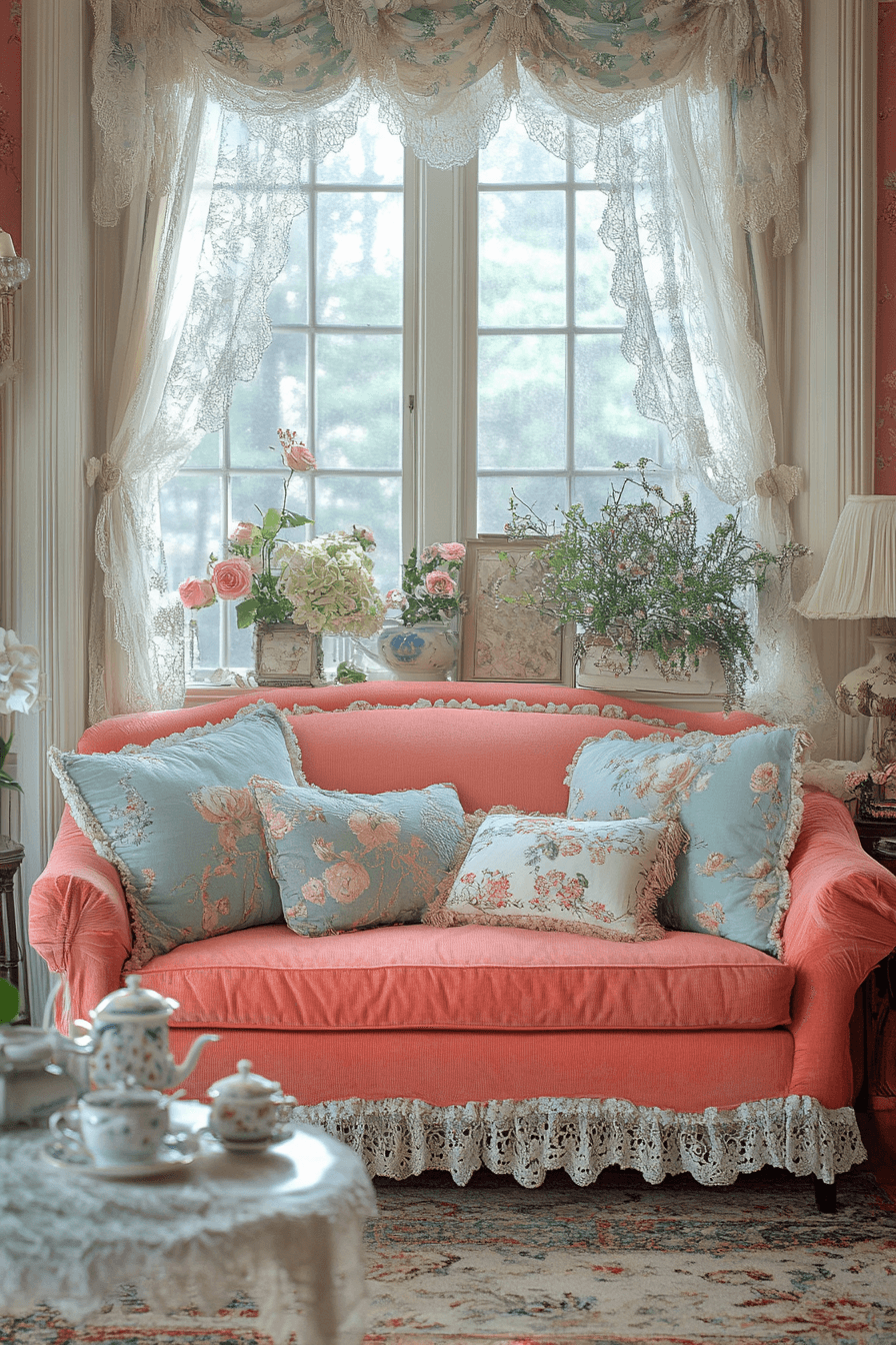 red sofa living room