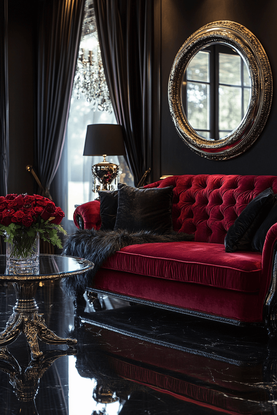 red sofa living room