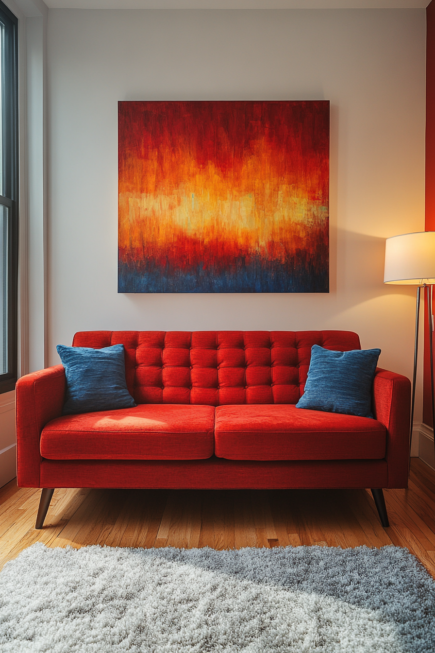 red sofa living room