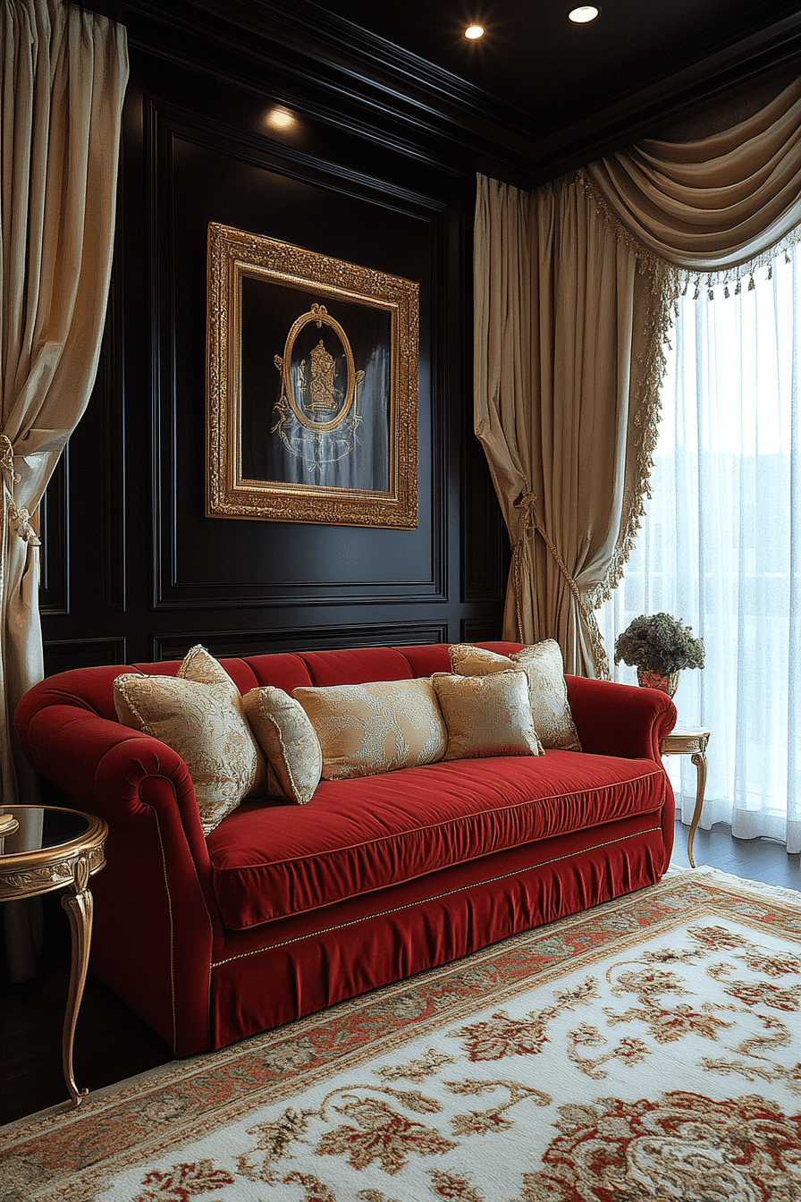 red sofa living room